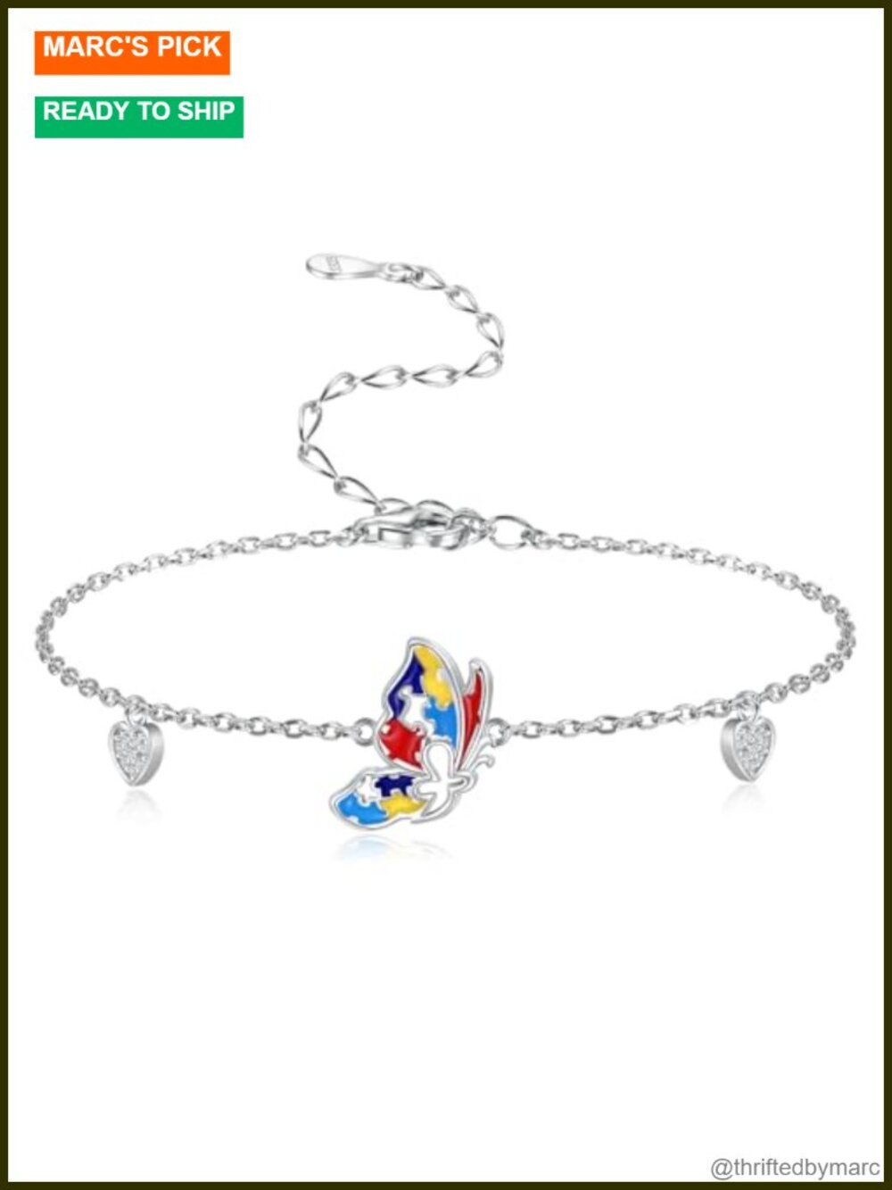 Sterling Silver Autism Awareness Butterfly Puzzle Charm Necklace